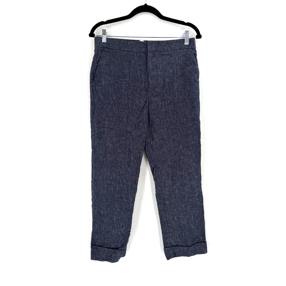 Brochu Walker Linen Cotton Pants Womens M Navy Cuffed Cropped Coastal Minimalist